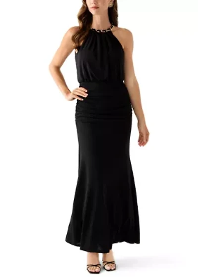 Women's Sleeveless Halter Neck Solid Gown