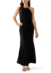 Women's Sleeveless Halter Neck Solid Gown