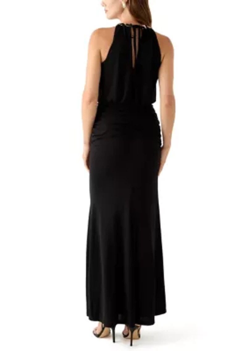Women's Sleeveless Halter Neck Solid Gown