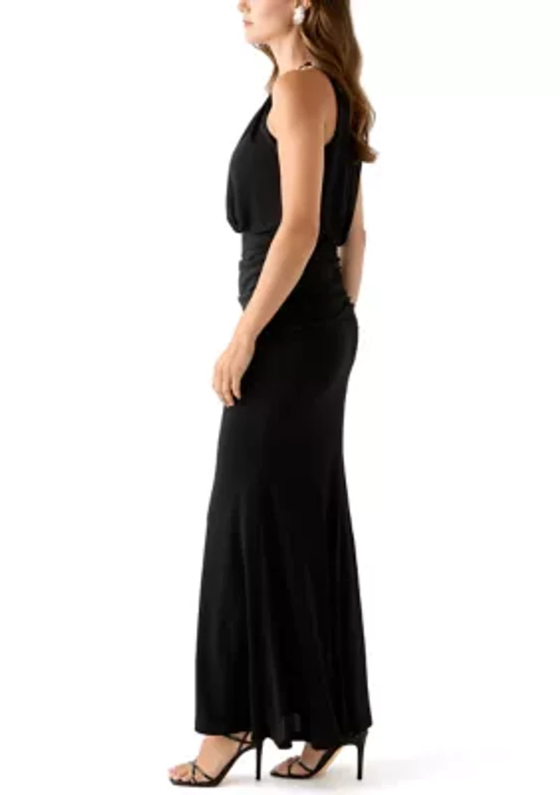 Women's Sleeveless Halter Neck Solid Gown