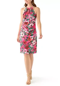 Women's Sleeveless Halter Neck Floral Print Sheath