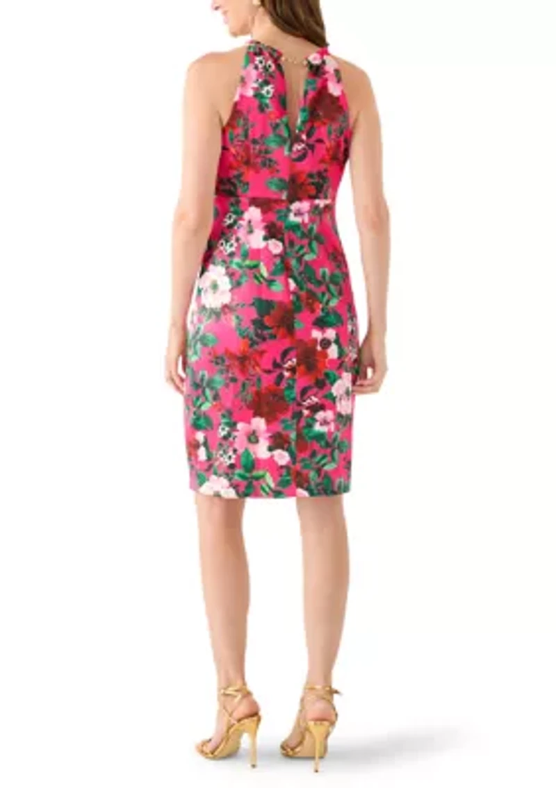 Women's Sleeveless Halter Neck Floral Print Sheath