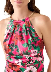 Women's Sleeveless Halter Neck Floral Print Sheath