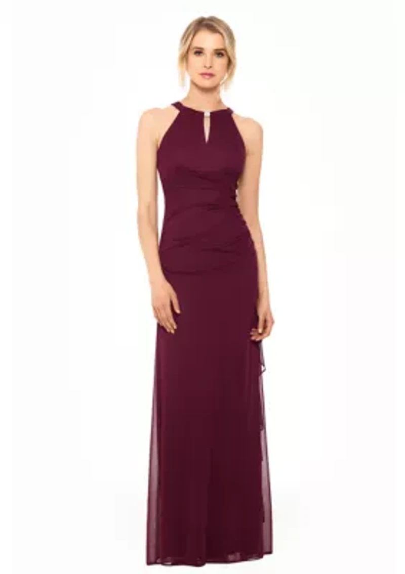 Women's Solid Halter Keyhole Cutout Gown