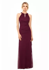 Women's Solid Halter Keyhole Cutout Gown