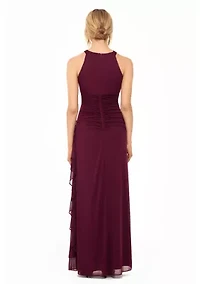 Women's Solid Halter Keyhole Cutout Gown