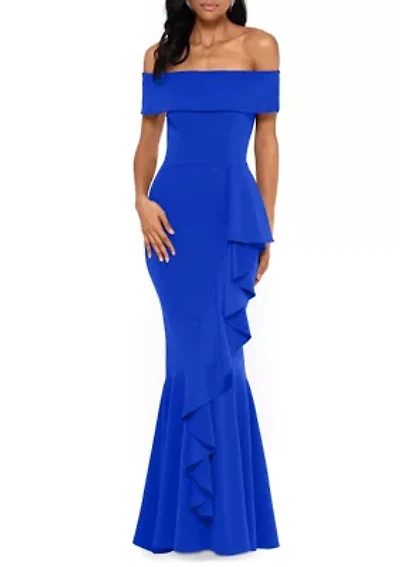 Women's Off the Shoulder Side Ruffle Gown