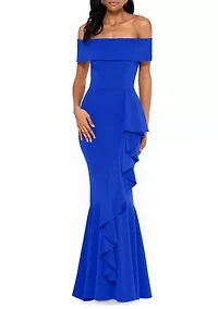 Women's Off the Shoulder Side Ruffle Gown