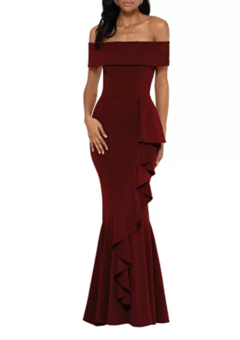 Women's Off the Shoulder Side Ruffle Gown