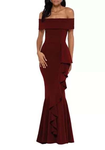 Women's Off the Shoulder Side Ruffle Gown