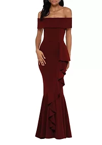 Women's Off the Shoulder Side Ruffle Gown