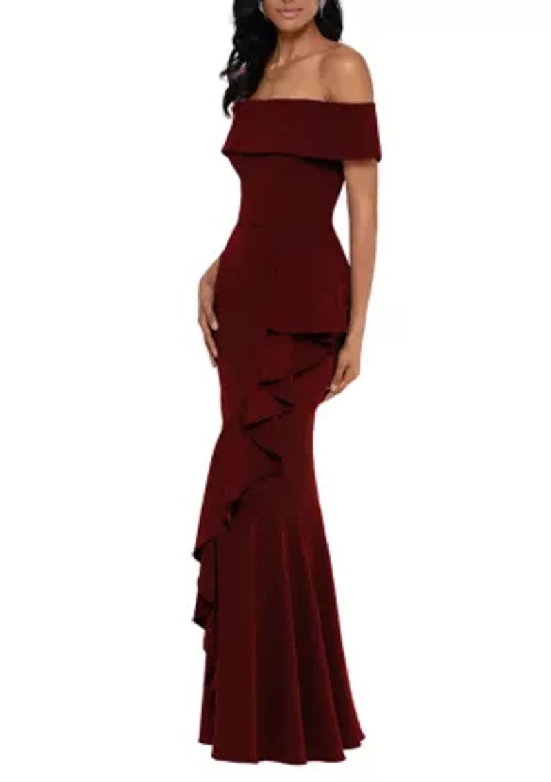 Women's Off the Shoulder Side Ruffle Gown