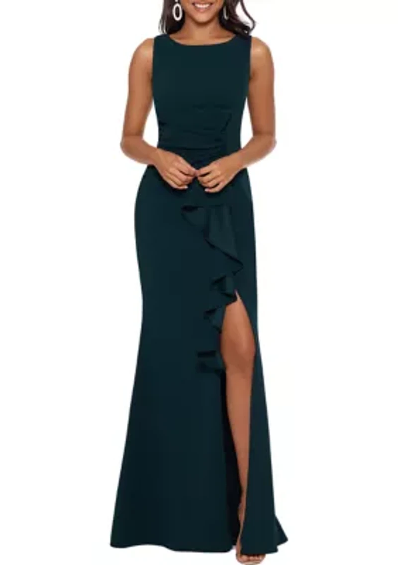 Women's Sleeveless Side Ruffle Gown