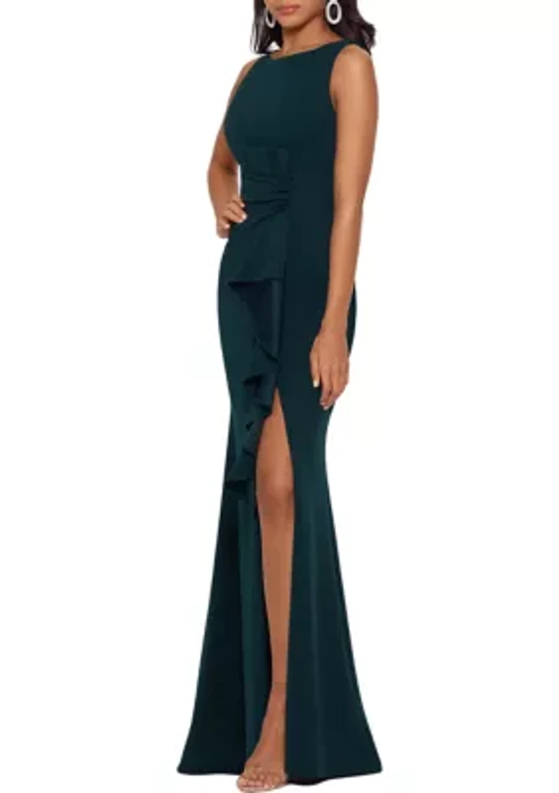 Women's Sleeveless Side Ruffle Gown