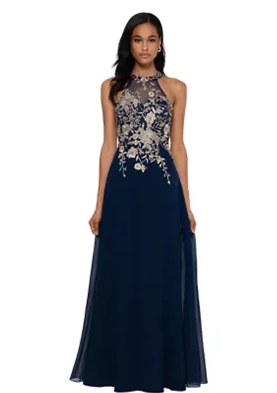 Women's Embroidered Halter Gown