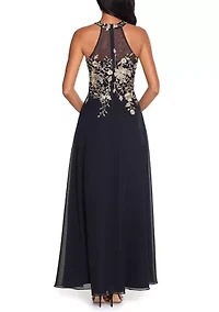 Women's Embroidered Halter Gown