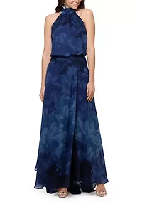 Women's Sleeveless Mock Neck Floral Gown