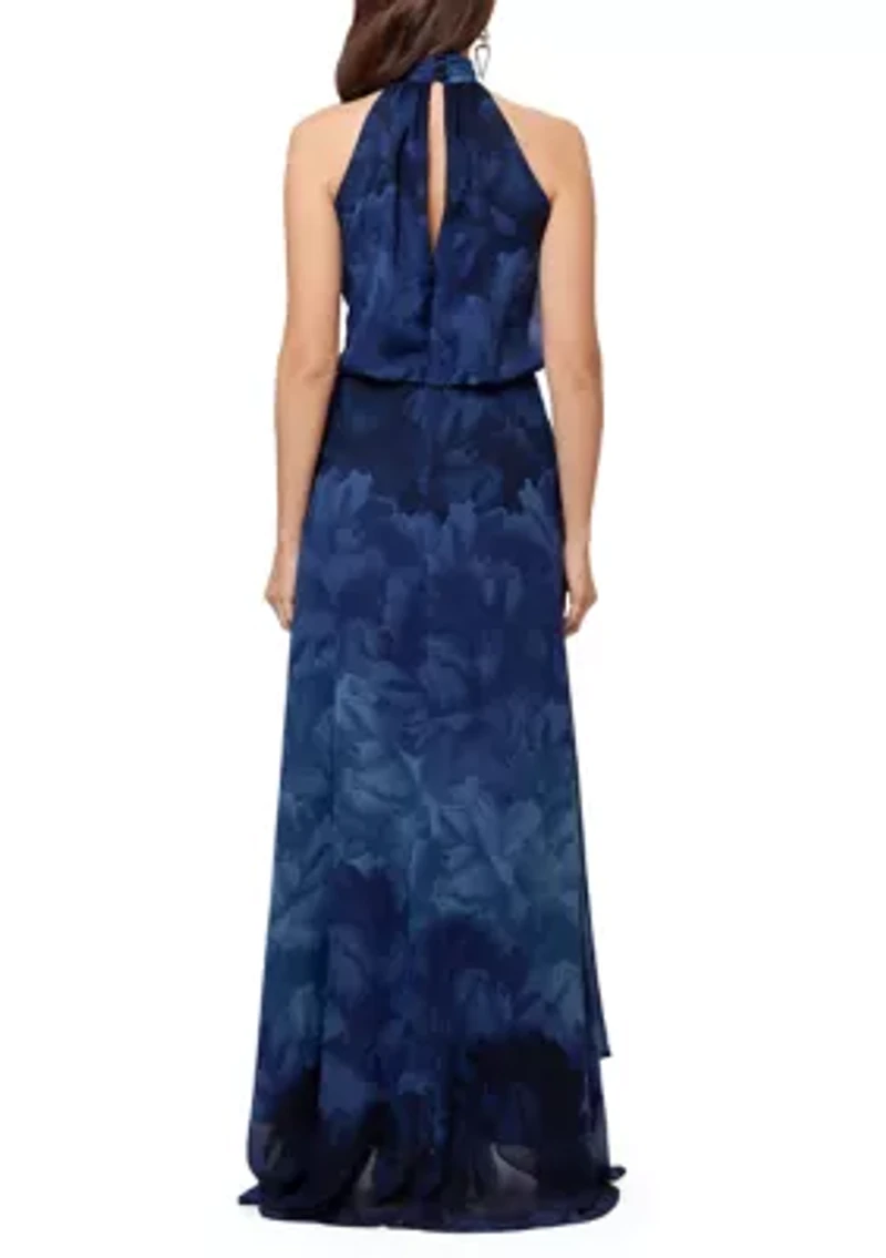 Women's Sleeveless Mock Neck Floral Gown