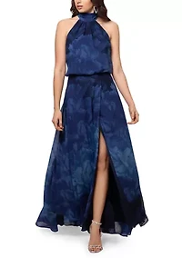 Women's Sleeveless Mock Neck Floral Gown