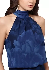 Women's Sleeveless Mock Neck Floral Gown