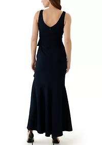 Women's Sleeveless V-Neck Side Ruffle Gown