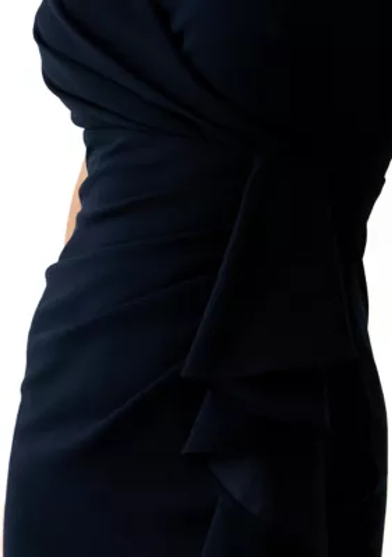 Women's Sleeveless V-Neck Side Ruffle Gown
