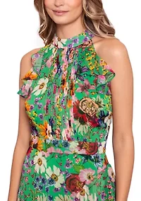 Women's Sleeveless Floral Halter Neck Gown