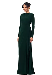 Women's High Neck Solid Ruched Ruffle Gown