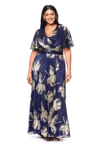 Plus Flutter Sleeve Foil Print Dress