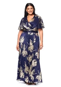 Plus Flutter Sleeve Foil Print Dress
