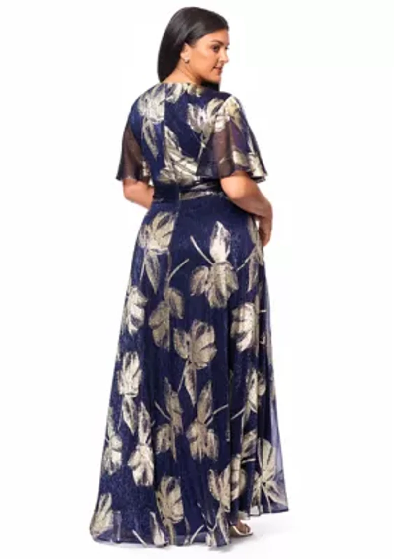 Plus Flutter Sleeve Foil Print Dress