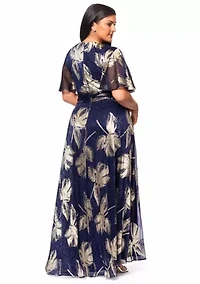 Plus Flutter Sleeve Foil Print Dress