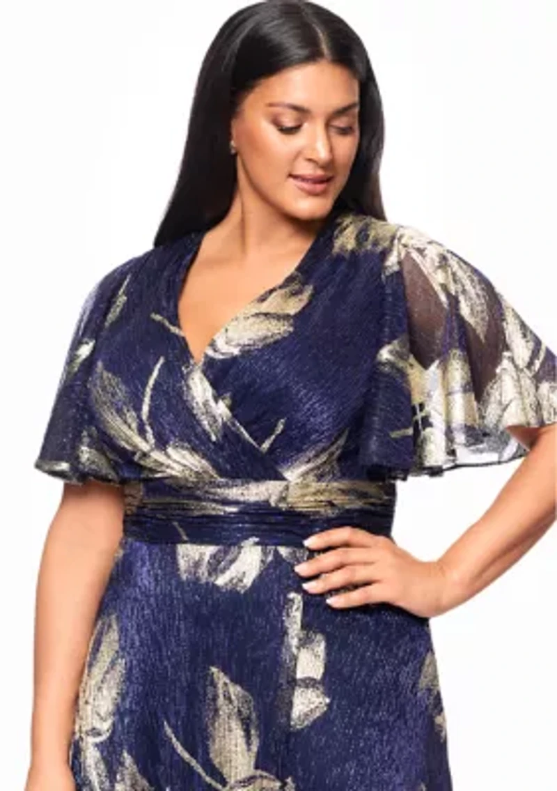 Plus Flutter Sleeve Foil Print Dress