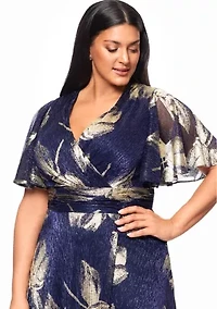 Plus Flutter Sleeve Foil Print Dress