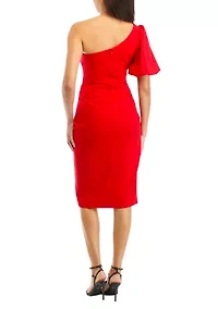 Women's One-Shoulder Puff Sleeve Sheath Dress with Slit