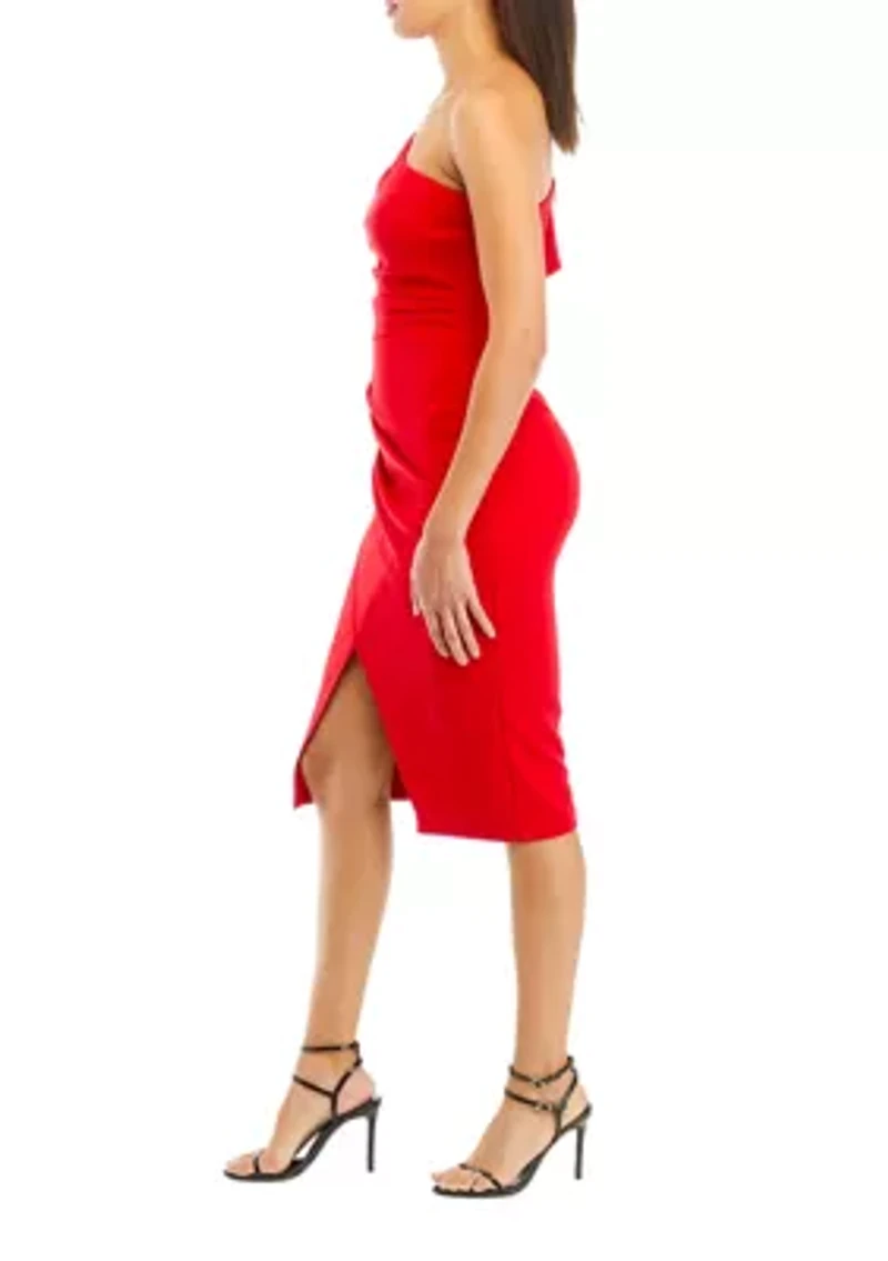 Women's One-Shoulder Puff Sleeve Sheath Dress with Slit