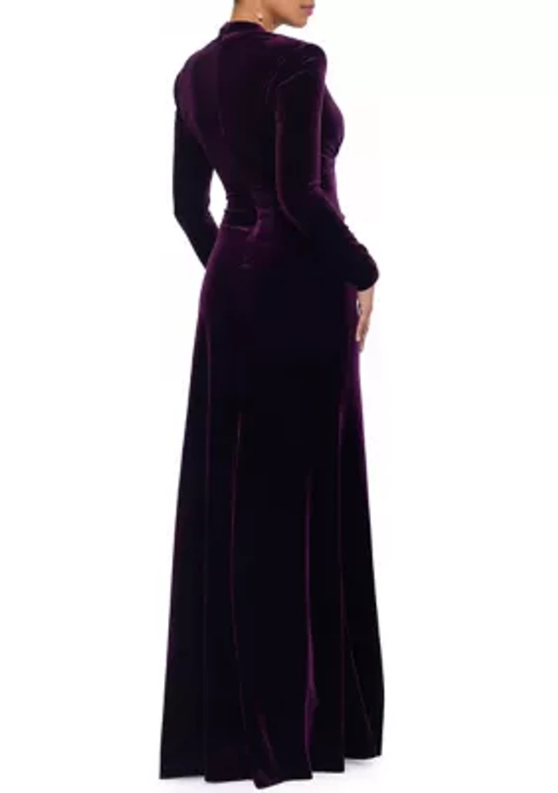 Women's Long Sleeve V-Neck Solid Velvet Gown