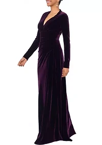 Women's Long Sleeve V-Neck Solid Velvet Gown