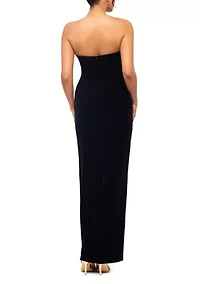 Long Velvet Strapless Tuxedo Gown