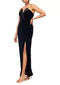 Long Velvet Strapless Tuxedo Gown