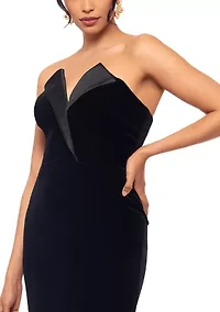 Long Velvet Strapless Tuxedo Gown