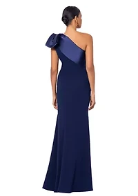 Women's Long Scuba Crepe Bow Satin Gown