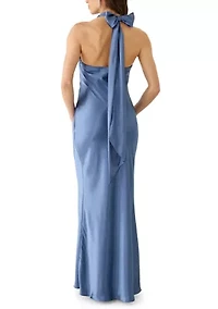 Women's Sleeveless Satin Halter Sheath Gown