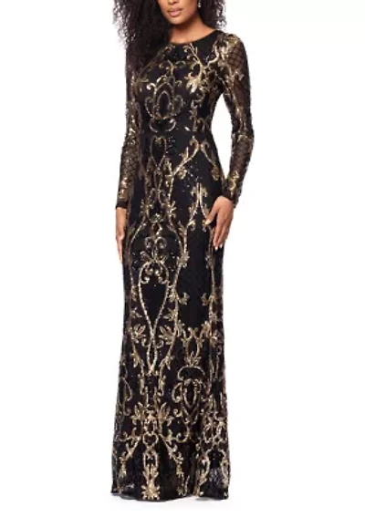 Women's Long Sleeve Sequin Gown