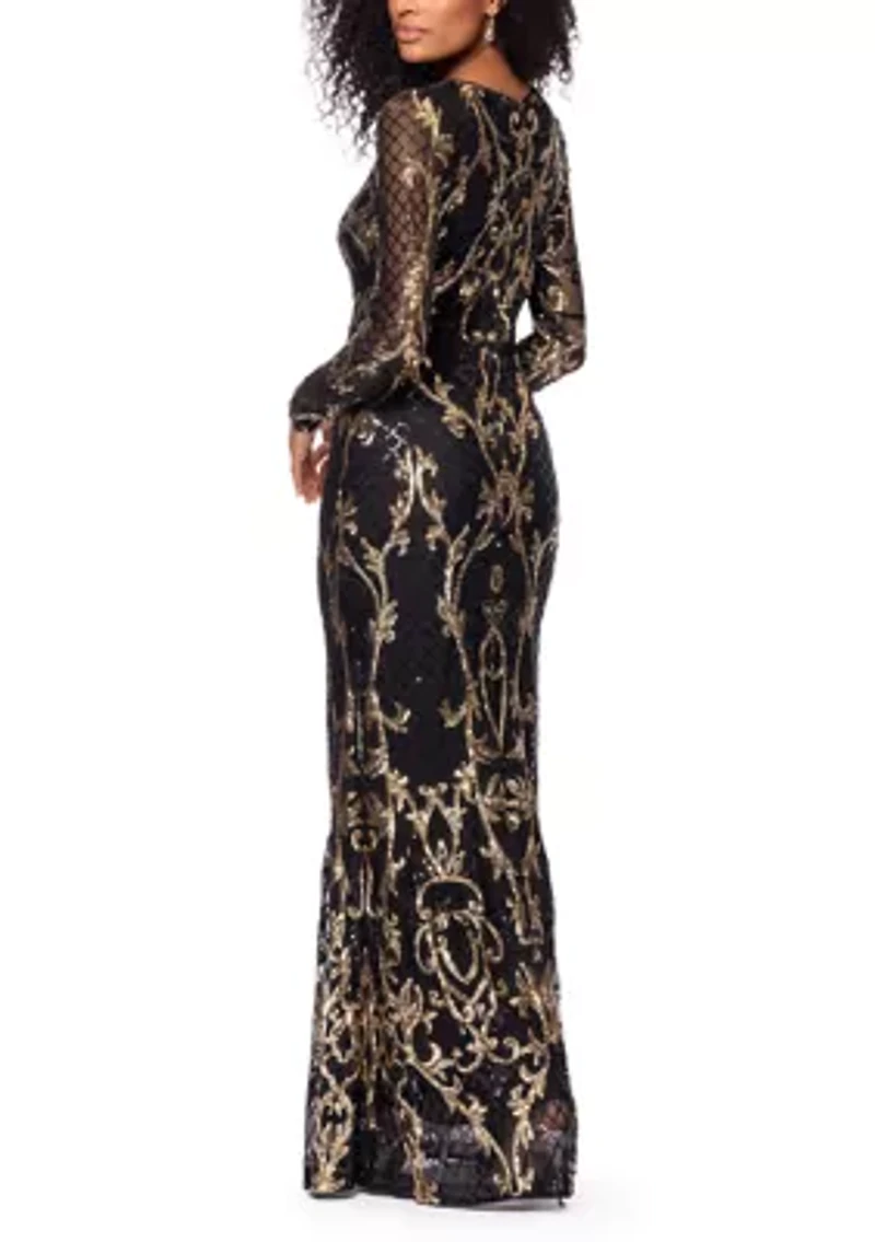 Women's Long Sleeve Sequin Gown