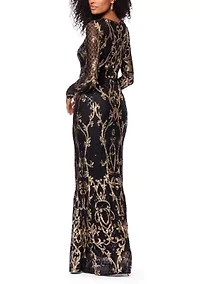 Women's Long Sleeve Sequin Gown