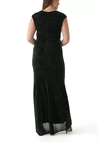Women's Short Sleeve V-Neck Printed Sheath Gown