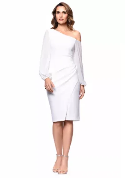Women's Long Sleeve Asymmetrical Ruched Sheath Dress