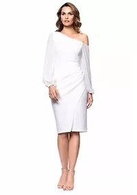 Women's Long Sleeve Asymmetrical Ruched Sheath Dress