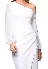 Women's Long Sleeve Asymmetrical Ruched Sheath Dress
